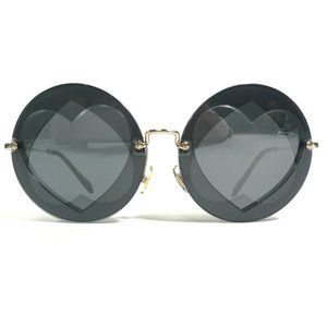 🖤Miu Miu Sunglasses SMU 01S VA3-5L0 Gold Black Round Frames w Hearts 🖤
